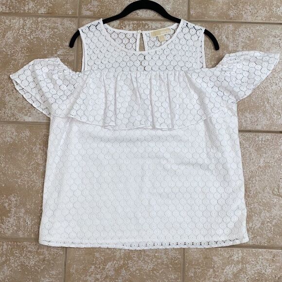 Michael Kors Lace Cold-Shoulder Ruffle Blouse - Picture 5 of 9